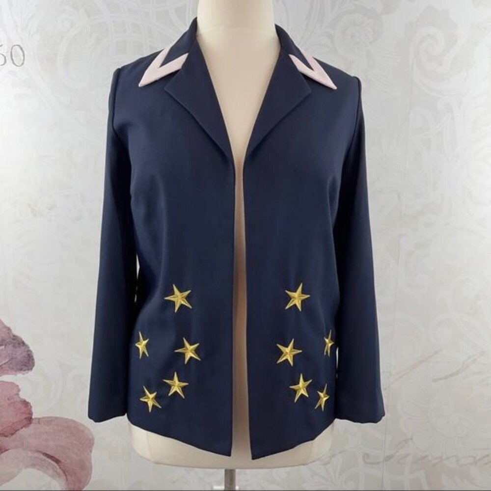 John Roberts navy open front blazer with gold stars Size 12